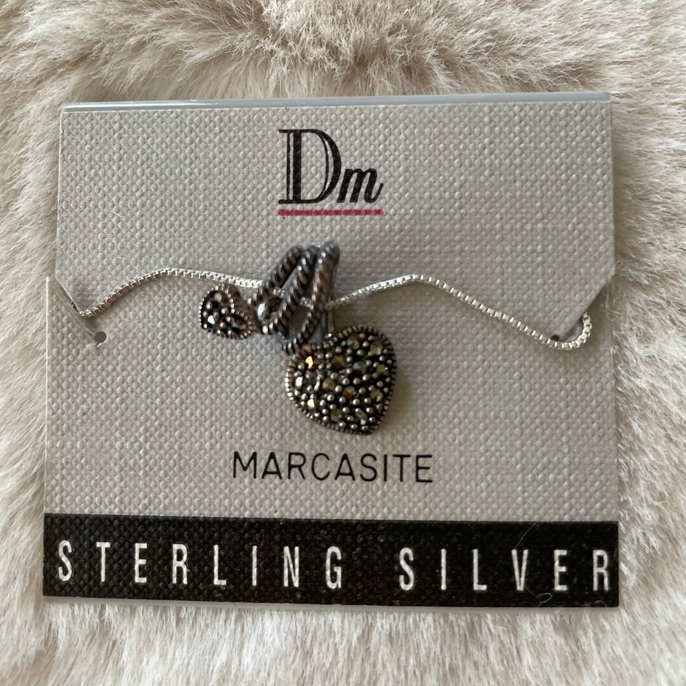 *NWT* Dm Elegant Sterling Silver & Marcasite Stones Heart Pendant VINTAGE